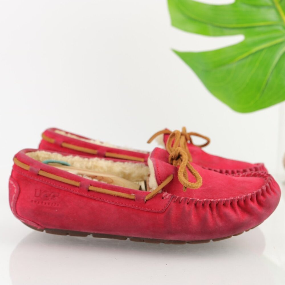 Ugg Womens Dakota Slip On Shoe Size 7 Red Suede Shearling‎ Sherpa Moccasin - Picture 6 of 12